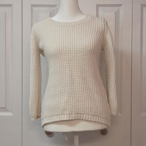 Comfy Classic Lounge Cream Waffle Knit Sweater 3/4 Sleeves; Banana Republic, XS